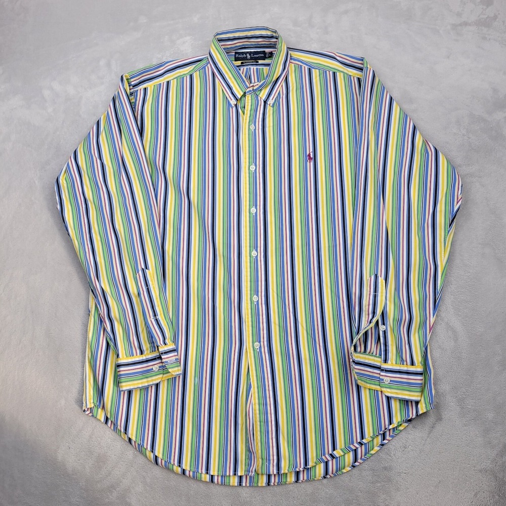 Ralph Lauren Shirt Men Large Button Up Dress Ponyโ Classic Candy Stripe Barcode